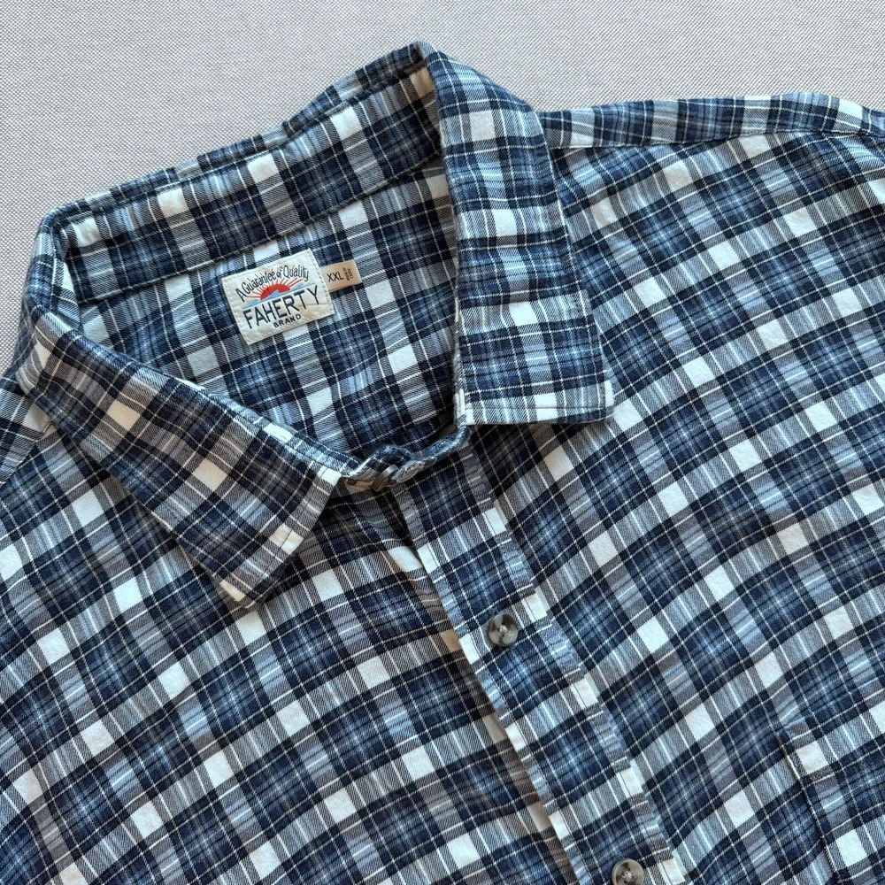 FAHERTY Mens Long Sleeve Plaid Button Down Shirt Size‎ XXL Blue Cotton Spandex
